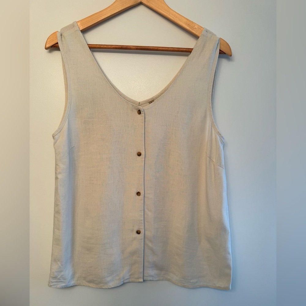 Soya Concept Linen Blend Button Front Tank | Neutral | XS (Fits like S)